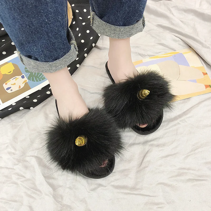 Тапки женские домашние с единорогом мультяшный рисунок плюшевые теплые без