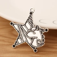 10 pieces tibetan silver pentagram star with unicorn charms pendants for necklace jewellery making accessories 35x33mm