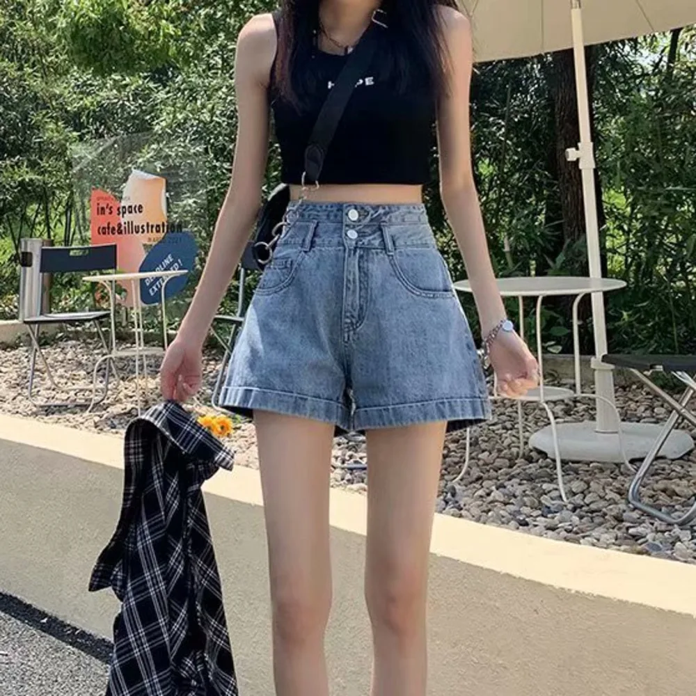 

Коллекция 2021 года, джинсовые шорты Zomer Nieuwe Ден в рулоне, повседневные Прямые ретро-шорты с высокой талией