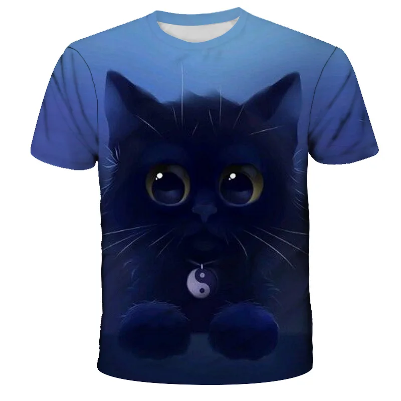 

2021 Summer T-shirt Boys And Girls Cute Cat Pattern 3D Printing Fashion Men And Women T-shirt Soft Texture Csual Fashion O-neck