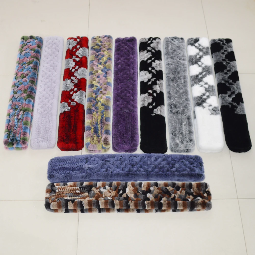 Шарф из 2021 меха кролика Рекс длинный теплый мягкий настоящий мех шарф-кольцо зима