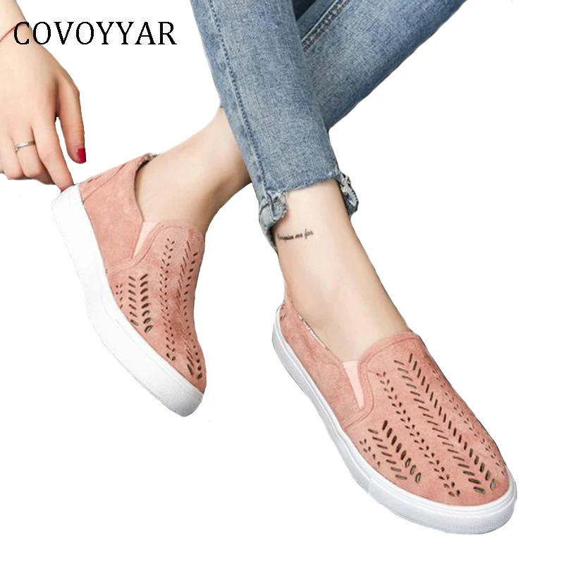 Женские повседневные туфли с вырезами COVOYYAR синие модные кроссовки из флока на