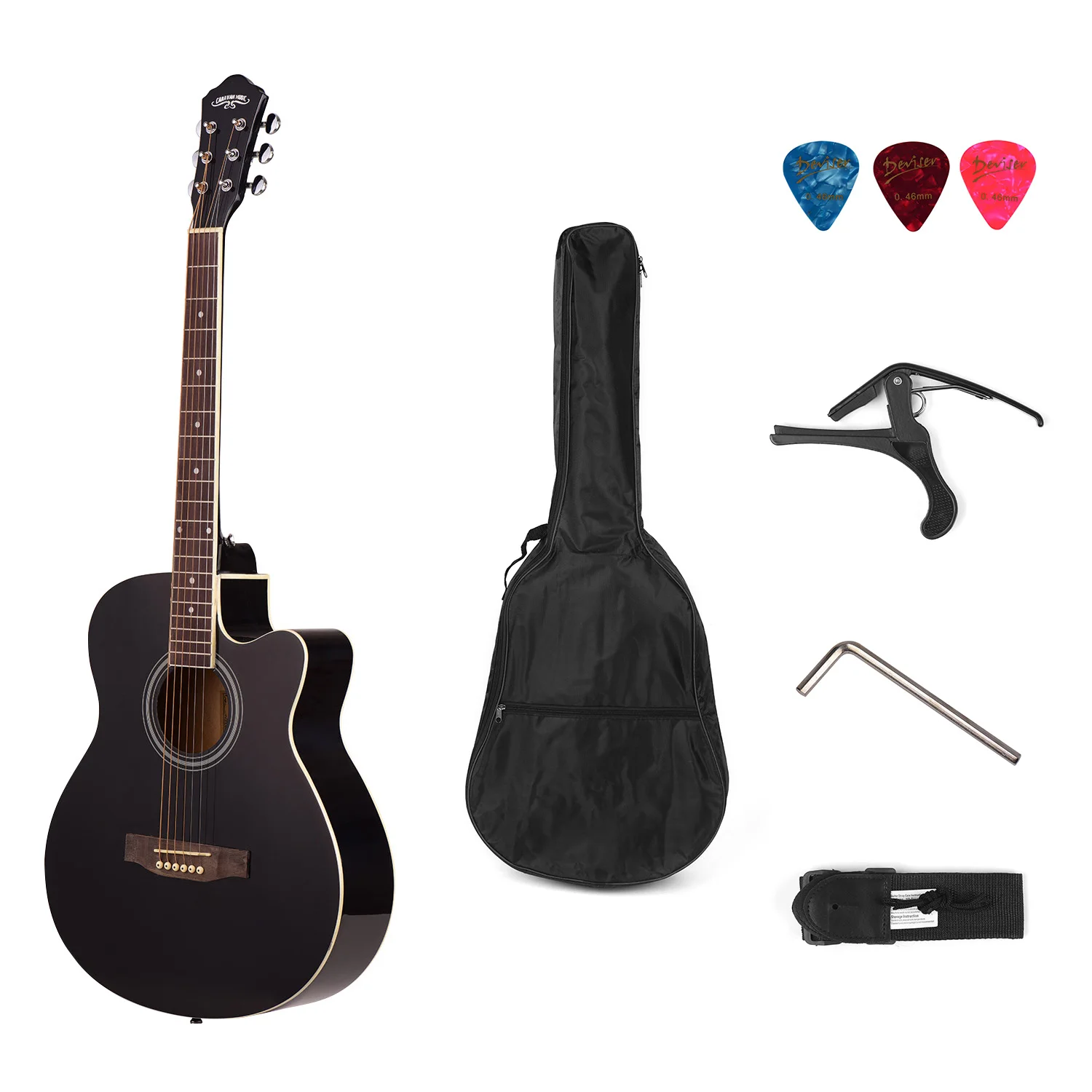 40 дюймов Cutaway акустическая народная гитара 6 струн Липа с ремешком Gig Bag Capo