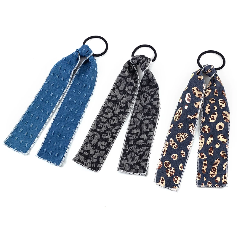 

Polka Dot Denim Streamer Rubber Band Women Girls Bowknot Scrunchies Headband Hair Ties Ponytail Holder Hair Accessories