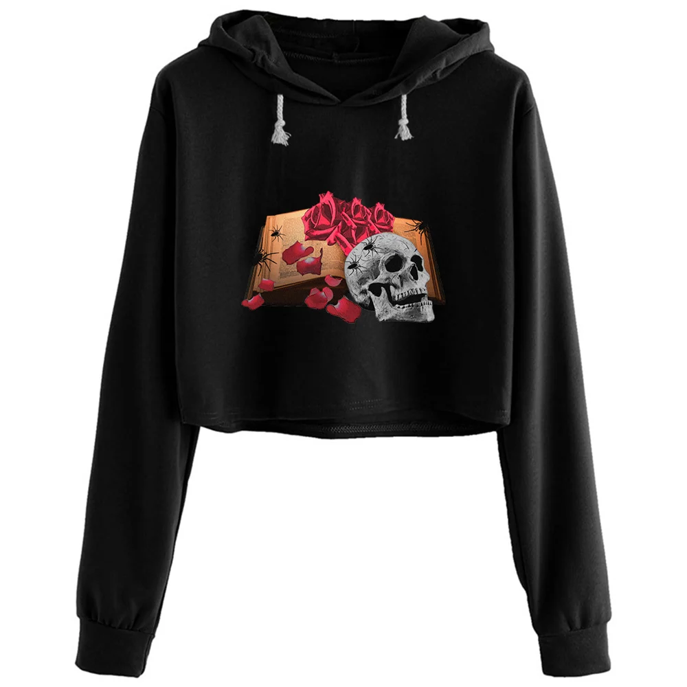

Book Gothic Skull Gothic Gothic Lover Crop Hoodies Women Y2k Kawaii Goth Grunge Pullover For Girls