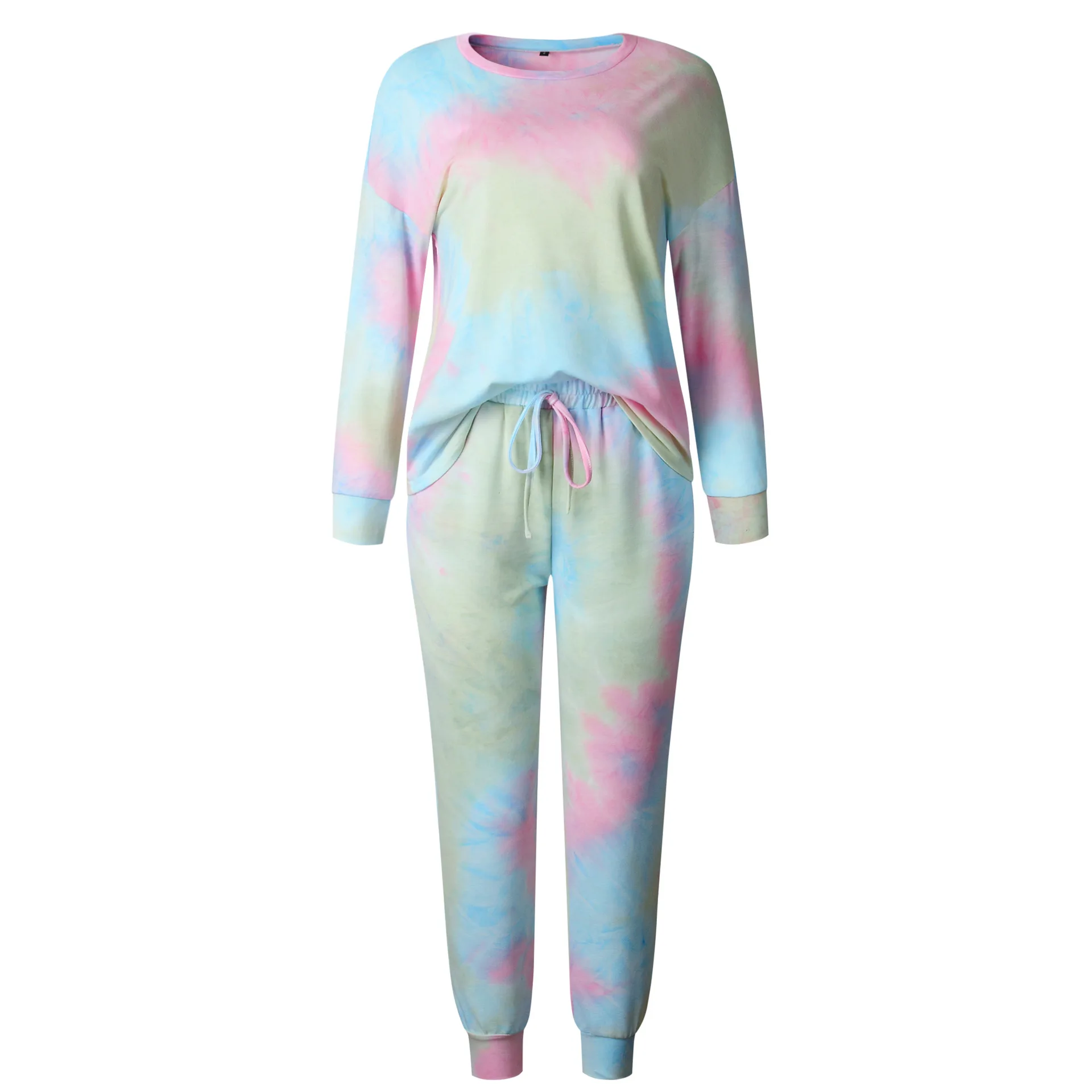 

Tie Dyed Long Sleeve Sleepwear Women 2 Pcs Set Autumn Winter Casual O Neck Loose Tops+Elastic Waist Pant Female Home Pyjama Sets