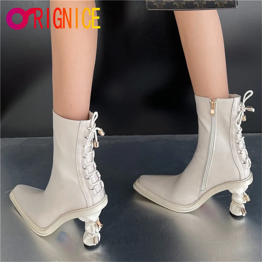 

Женские ботильоны на молнии Orignice, черные ботинки на высоком каблуке, на шнуровке, с квадратным носком, вечерняя Классическая обувь, 2022