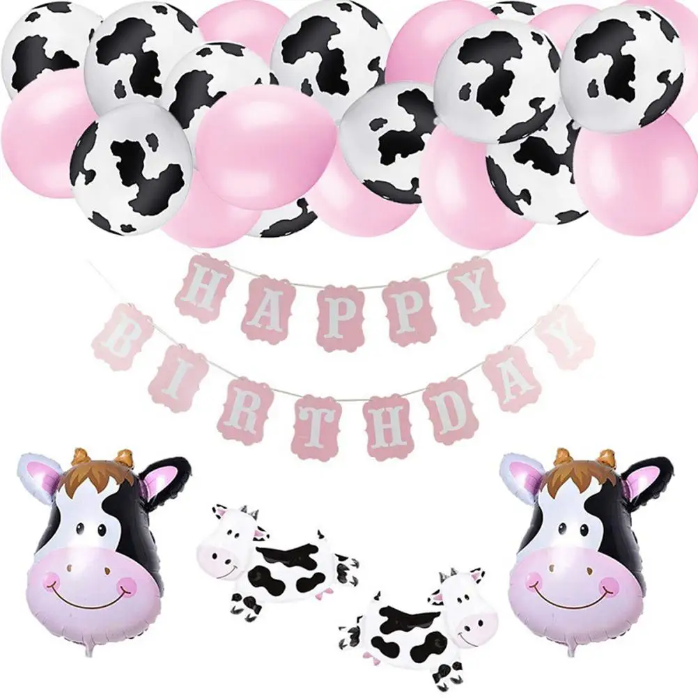 

Farm Party Balloons Set Cow Happy Birthday Banner and Balloons Animal Theme Party Baby Shower Balls Birthday Decor