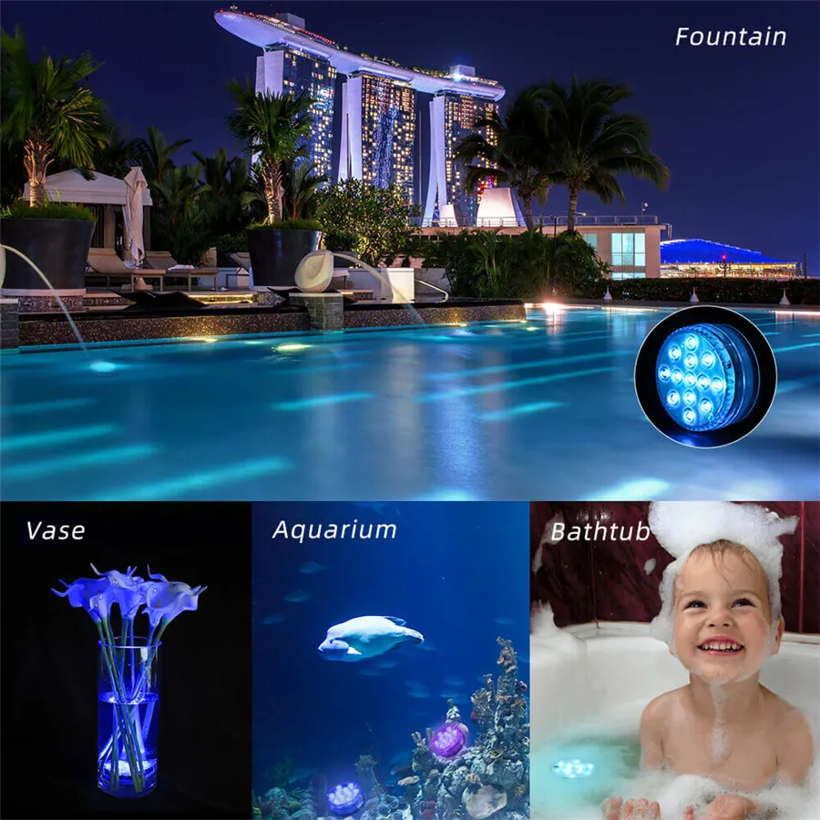 

16 Colors 13 LED Submersible Light With Magnet and Suction Cup Underwater Led Pool Lights for Vase Fishtank Wedding Garden Decor