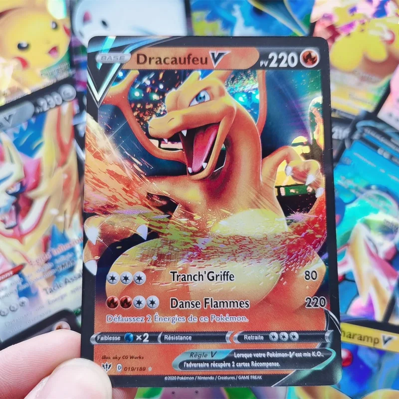 Juego de cartas de Pokemon VMAX, 100 unidades, Dracaufeu, Pikachu, Torgamord, Victini, Scolocendre, MorpekoTrading, juguetes de colecci&oacute;n-5