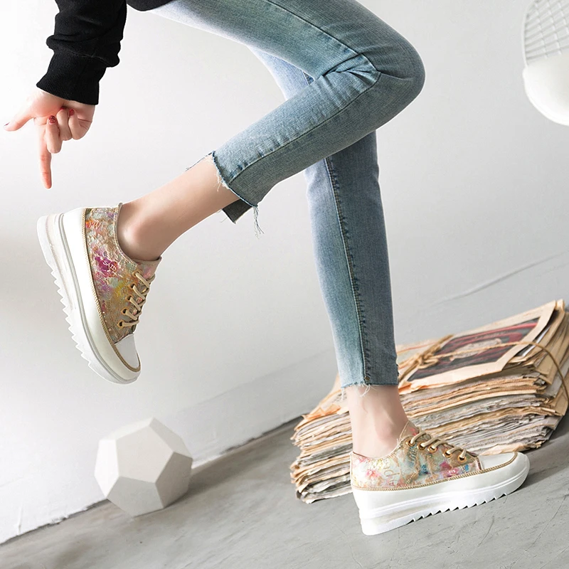 Fujin/Женская обувь на платформе Женская плоской подошве Женские повседневные