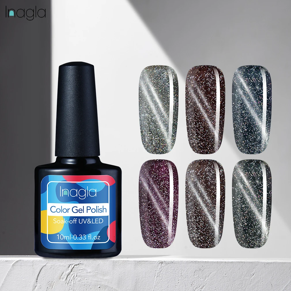 Inagla 10 мл Черный Алмазный Гель лак кошачий глаз SoCk Off Base Gel Top Coat для ногтей