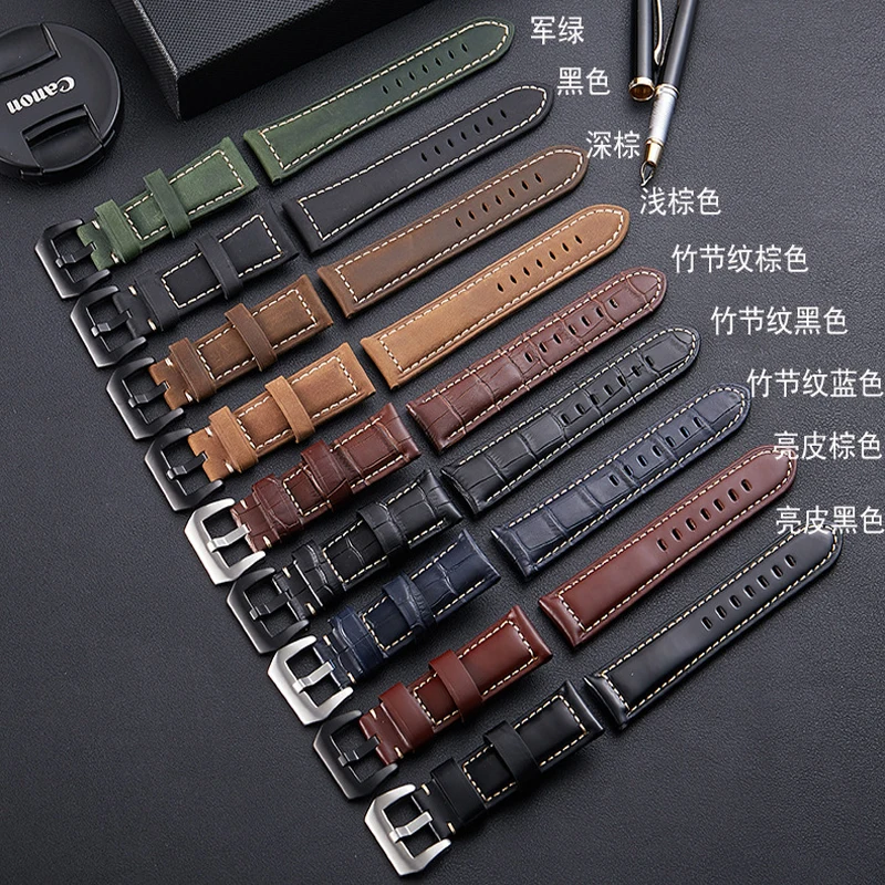 Premium 26mm Gray Black Soft Genuine Leather Watchband Wristband For PAM PAM249 305 422 Big Pilot Watch Garmin Fenix3 Strap | Наручные