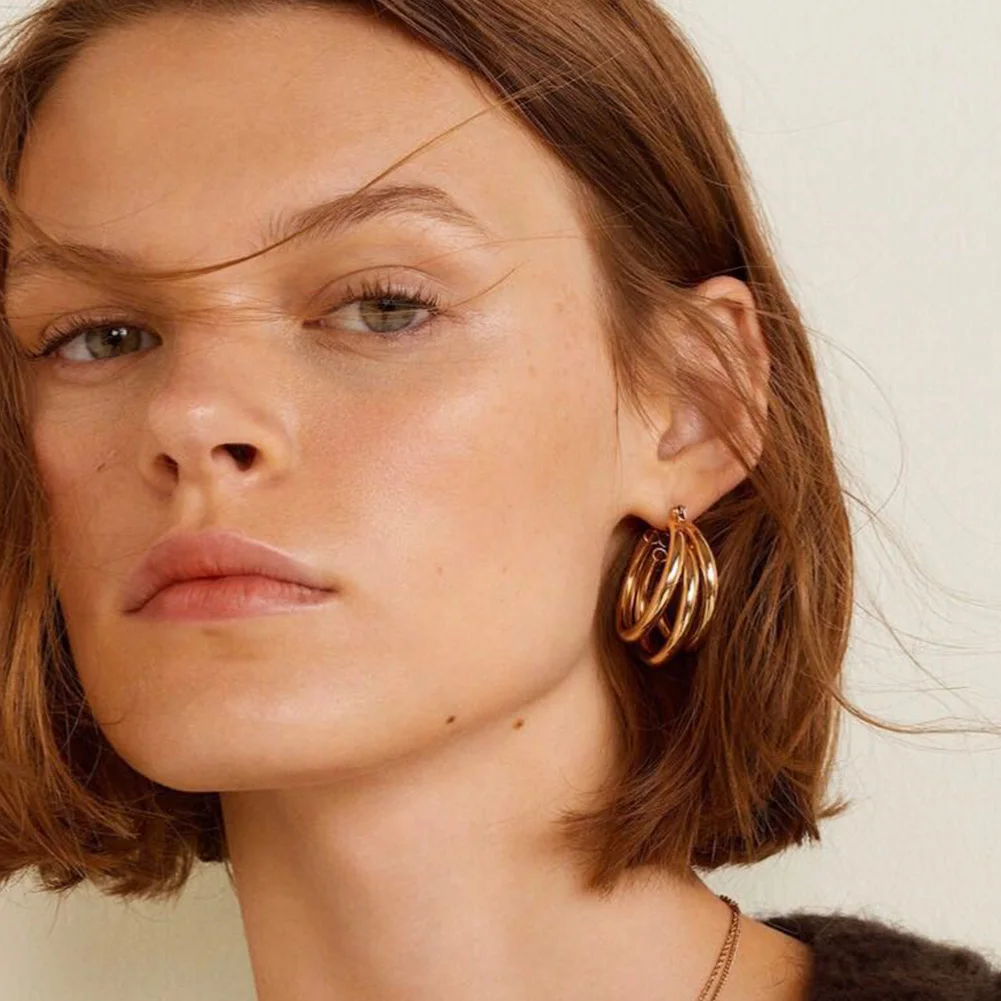 Женские серьги-кольца в Корейском стиле JUST FEEL винтажные массивные золотого цвета