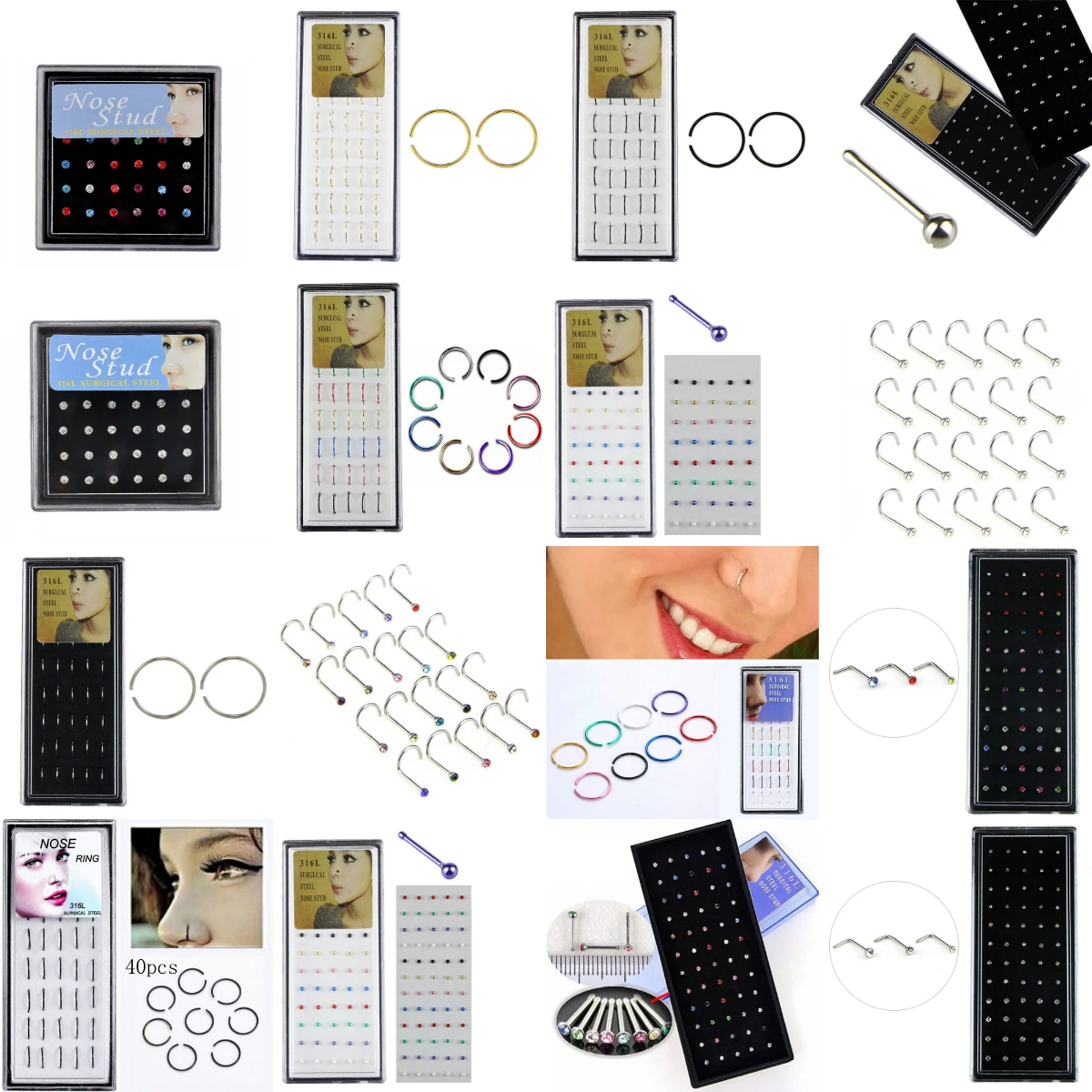 Серьги гвоздики в стиле панк с опаловым камнем для пирсинга кольцо носа носовой