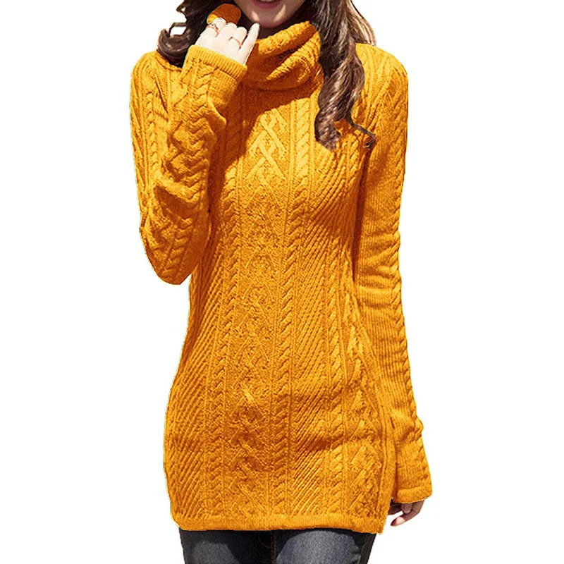Длинное платье-свитер женский свитер с высоким воротом Осенний плотный пуловер