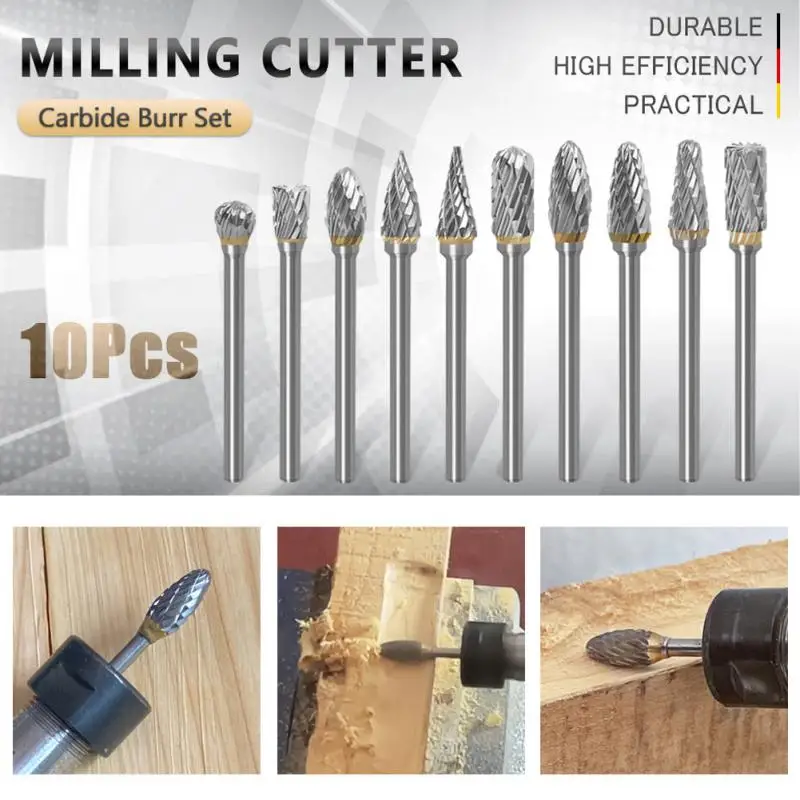 

10 шт., хвостовик 1/8 дюйма, фреза из карбида вольфрама, вращающийся инструмент, сверла для Dremel Tools, детали для электрического шлифования