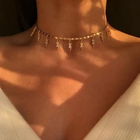 gold chain lightning pendant choker necklace women statement collares bohemian jewelry gift collier cheap necklace for women