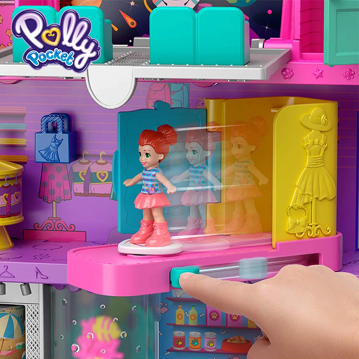 Карманный суперпакет Polly Pollyville Mega Mall с 6 этажным автомобильным лифтом и микро мини