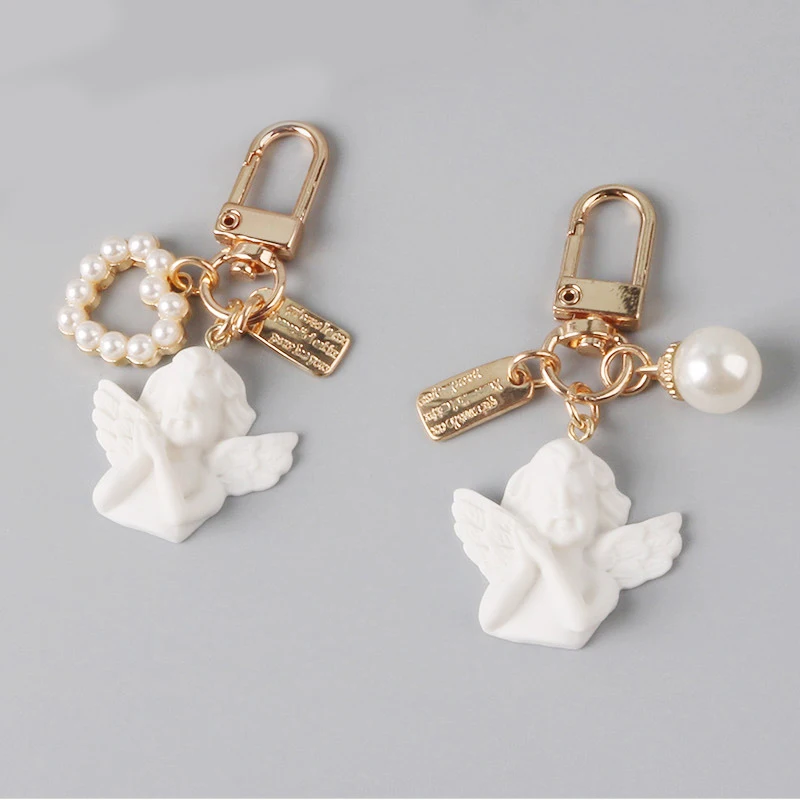 

Angel Keychain Imitation Pearl Heart Resin Keyring Bag Pendant Key Ring Gift