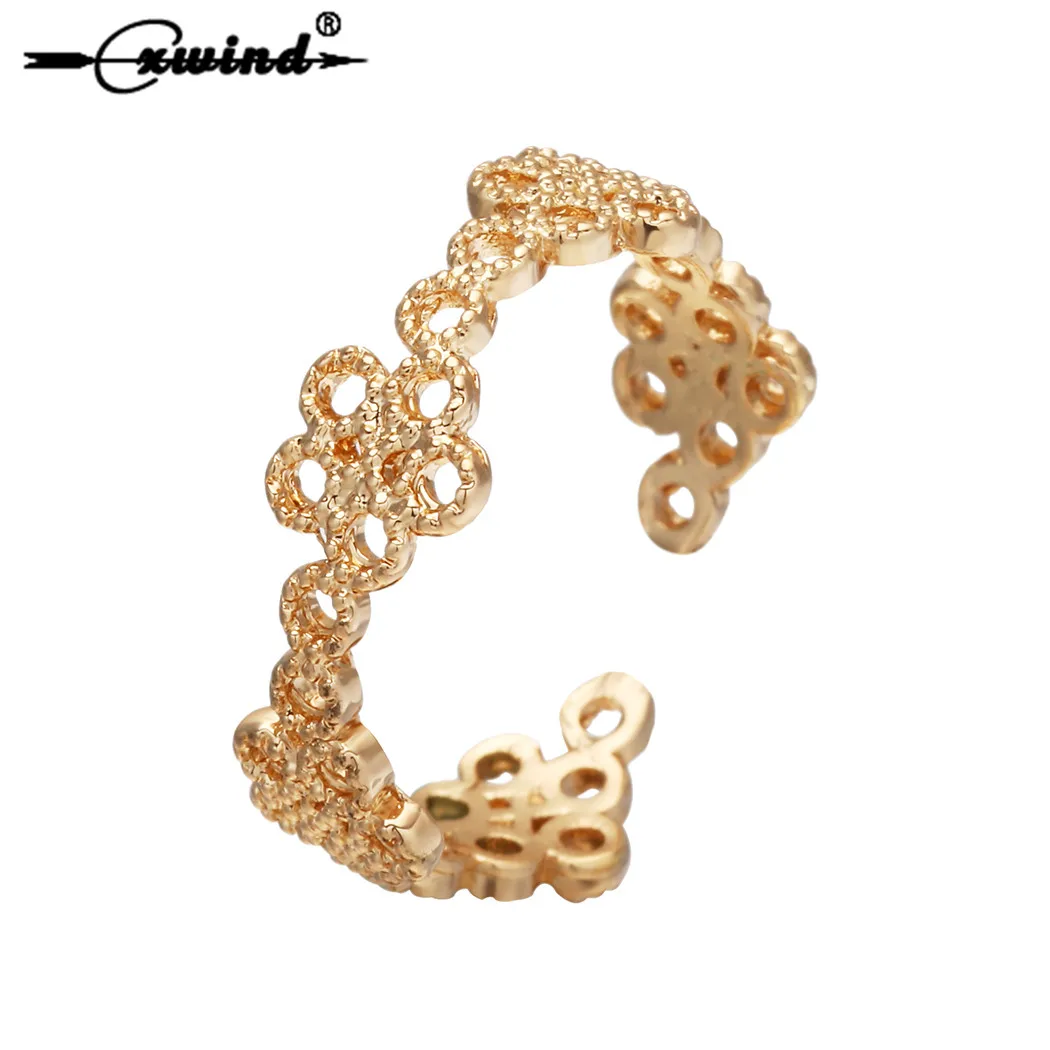 

Cxwind Fashion Hollow Flowers Rings for Women Gold Color Wedding Party Five Petal Flower Ring Jewelry Ladies bagues femme Gifts