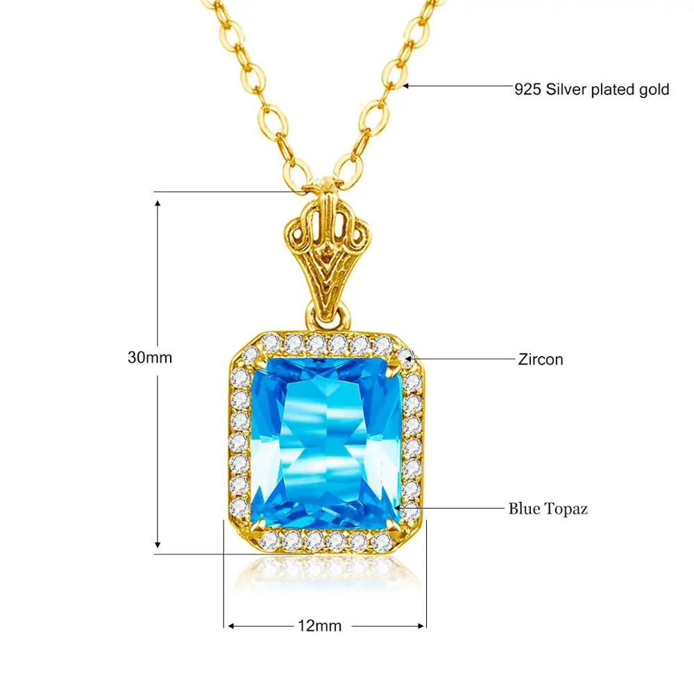 

Gold Pendant For Women Shiny Charming Pendant Necklace Korean Fashion Blue Topaz With Zircon Gothic Jewelry Party Gift No Chain