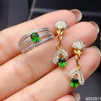 kjjeaxcmy fine jewelry natural diopside 925 sterling silver classic girl new gemstone ring earrings suit support test
