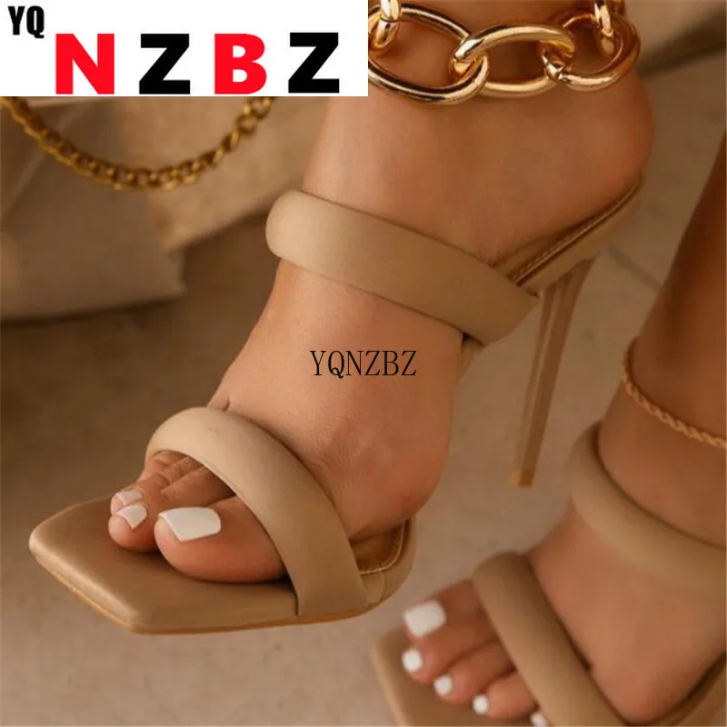 

2022 Women39;s Sandals Fashion Summer Square Head Open Toe Thin Heels Sandals Outdoor Rome Set of Feet Slippers Plus Size 35-43