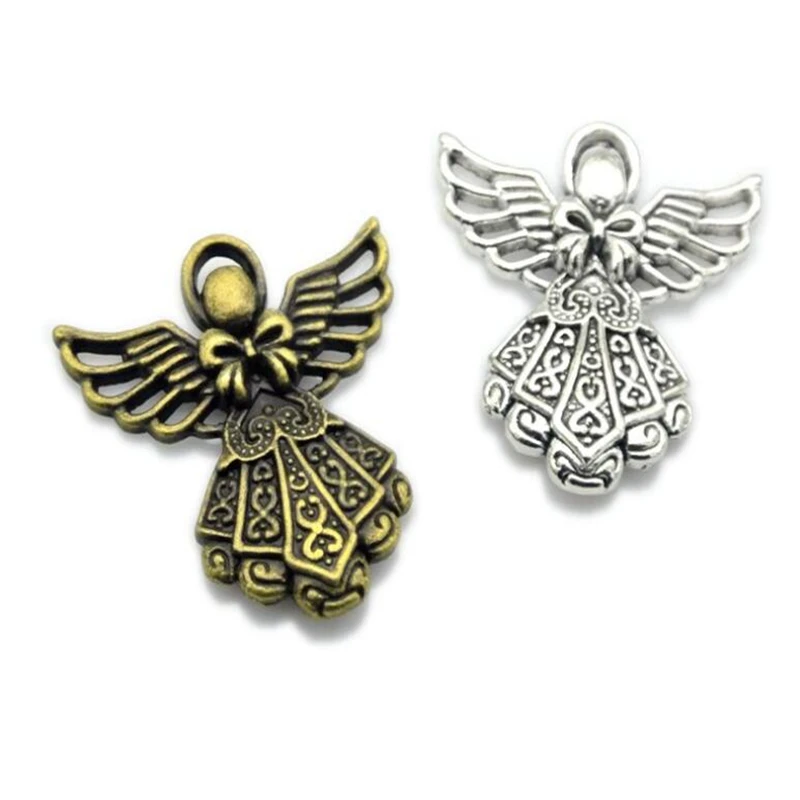 Винтаж бронза ангел с крыльями Подвески в форме платья Кулоны из нержавеющей