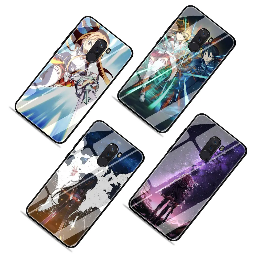Мультяшный Меч Art Online Anim закаленное Стекло телефона Футляр для Redmi 4x 6A Примечание 5 6 7 Pro Xiaomi Mi 8 Lite A1 A2 5X6X9