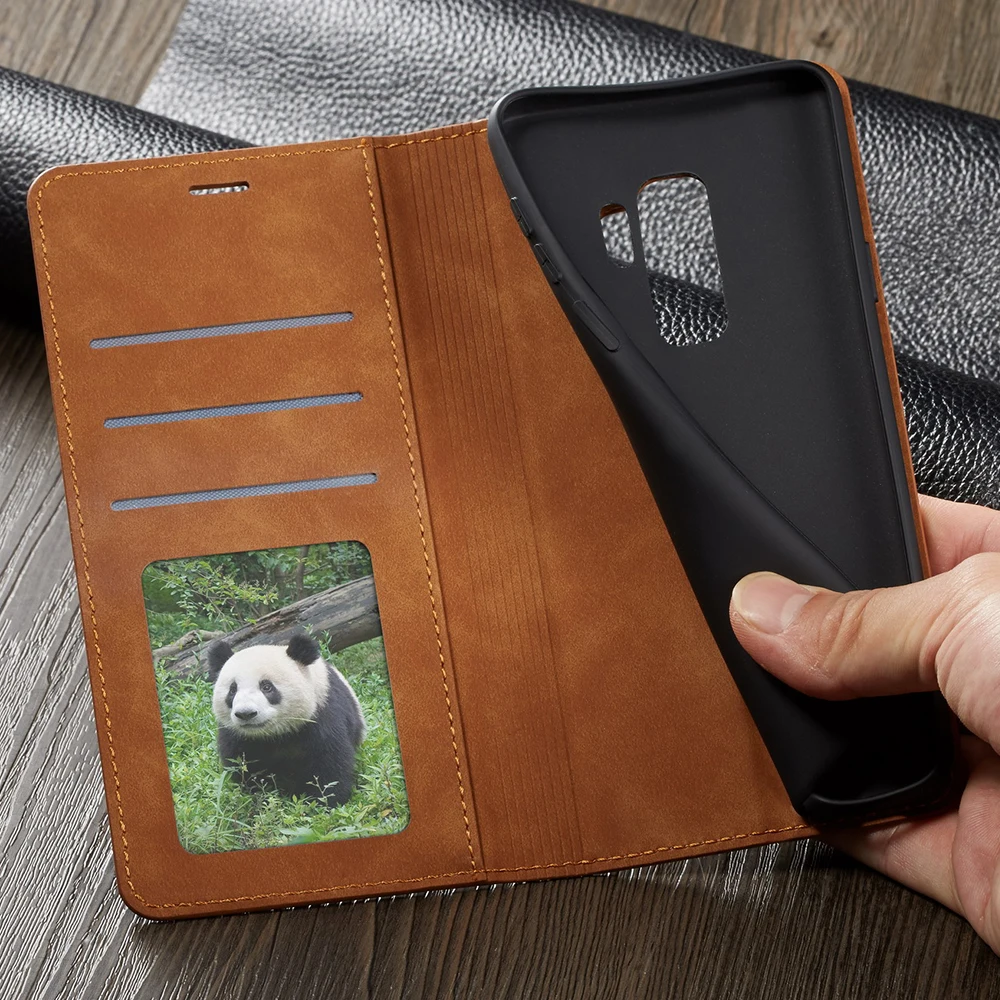LAPOPNUT Матовый кожаный чехол кошелек для Samsung Galaxy S9 Plus S10 5G S10E Note 9 мужской флип