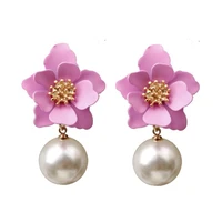 delysia king ladies fashion temperament pearl earrings cute short flower versatile dangler gift for girlfriend