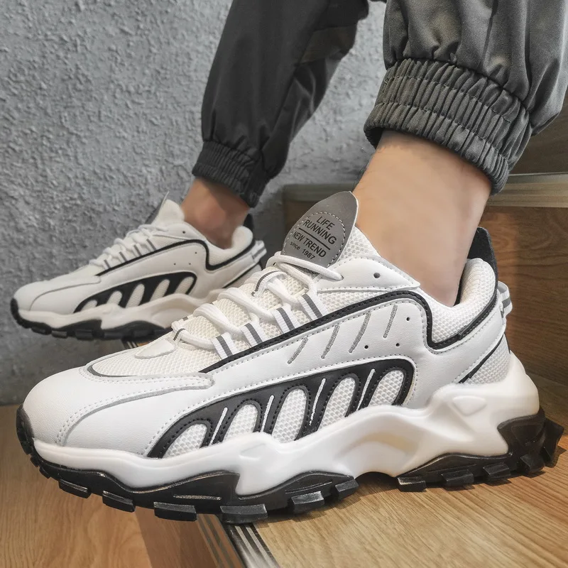 

2021 Spring and Autumn Men's Sneakers Rubber Height Increasing Leisure Comfortable Light Running Shoes Lace-Up Non-slip Low