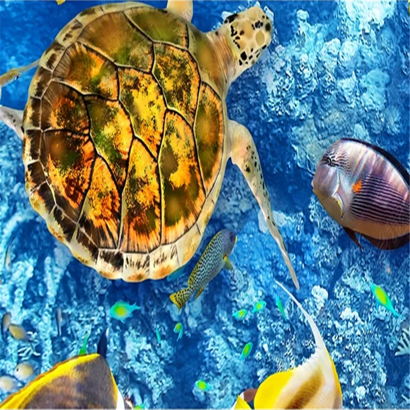 

3D Wallpaper murals Underwater World Dolphin Sea turtle clownfish Cartoon Living Room TV Background wall papers home decor