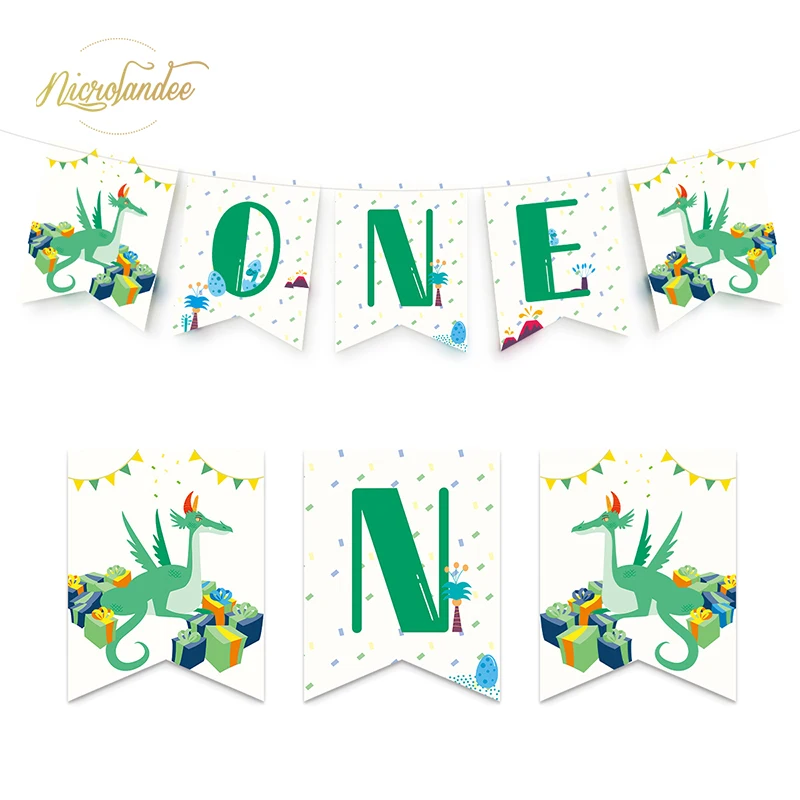 NICROLANDEE динозавр один баннер высокий стул на 1-й День Рождения Вечеринка Baby Shower