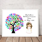 Пользовательское имя Дата Дети платье для первого причастия, отпечатков пальцев Подпись Гостевая книга Mi Primera Comunin отпечатков пальцев DIY дерево с подписью