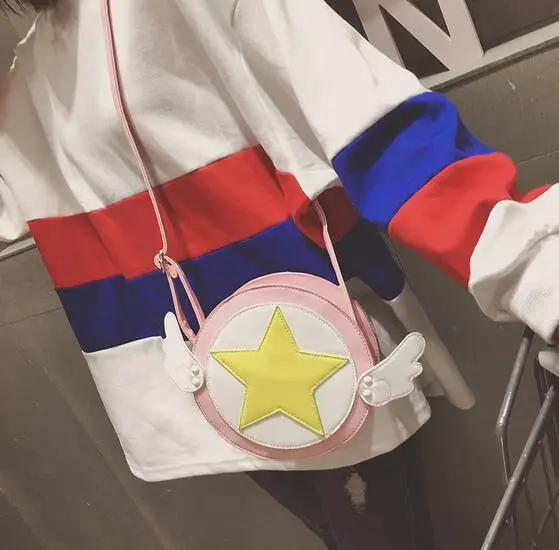 

Pink Card Captor Sakura PU Shoulder Bag Handbag Round Creative Spherical Cartoon Girls Cloth Metal PU Bag for Gift Party