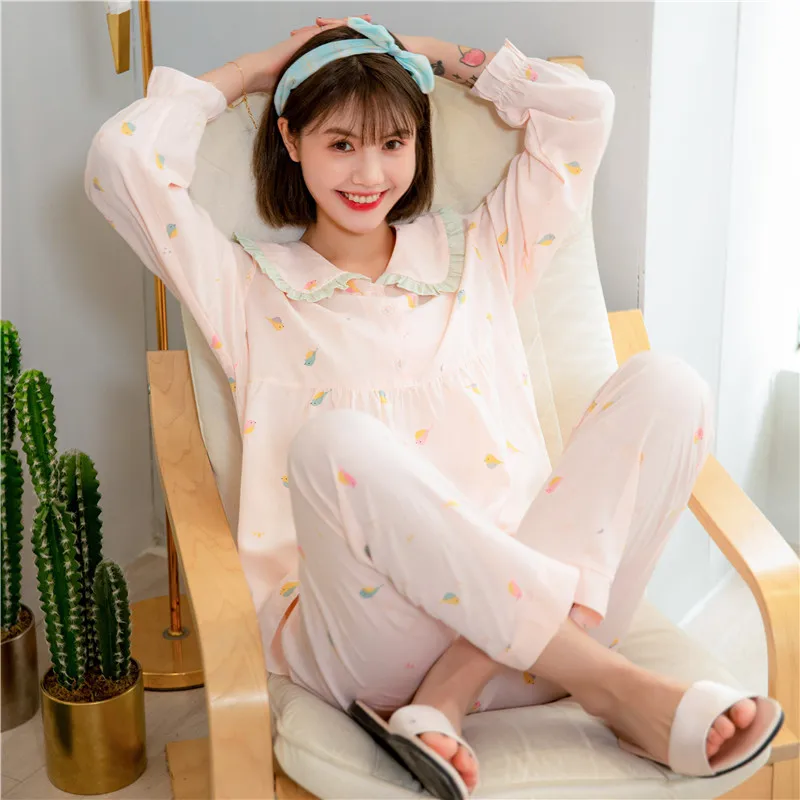 

Pajamas Set Women 2PCS Sleepwear Viscose Nightwear Print Lounge Wear Long Sleeve Home Clothes Cute PJS Suit Intimate Lingerie