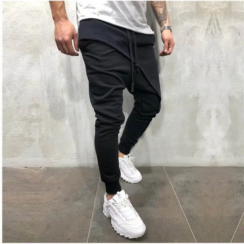 

2020 autumn and winter hot selling men's layered jogging pants hip hop jogging pants men's slim casual drawstring trousers