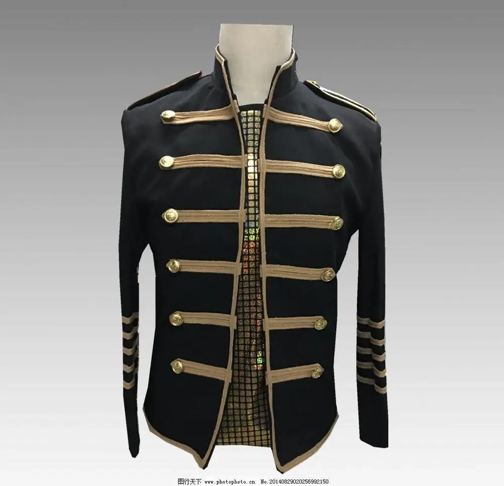 

Cassical Military Style Men's Black Slim Fit Blaser Jacket Men Vintage Casual Suits New Male Chorus Stage Performence Costumes