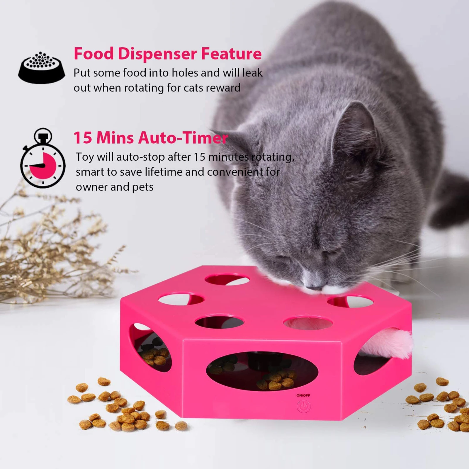 

Automatic Rotating Cat Toy Puzzle Interactive Toys Funny Wooden Box For Playing Cat Supplies Doll Feather Timer