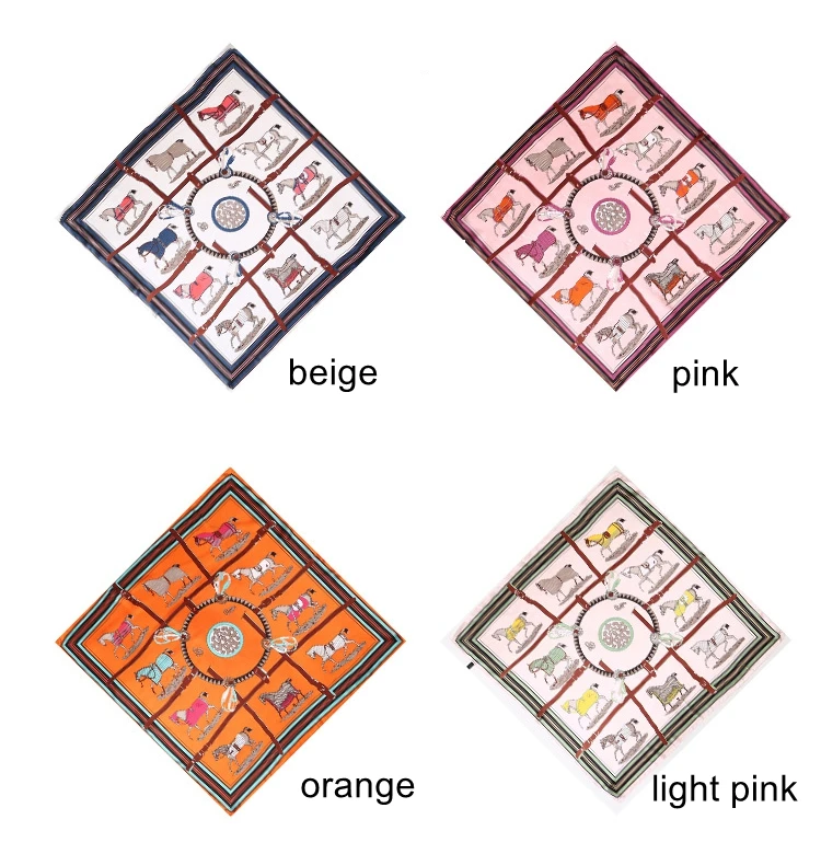

70*70cm Women Bandana Prints Satin Scarf Hijab Silky Square Neck Scarves Kerchief Female Shawl Ladies Head Wrap WJ-07C