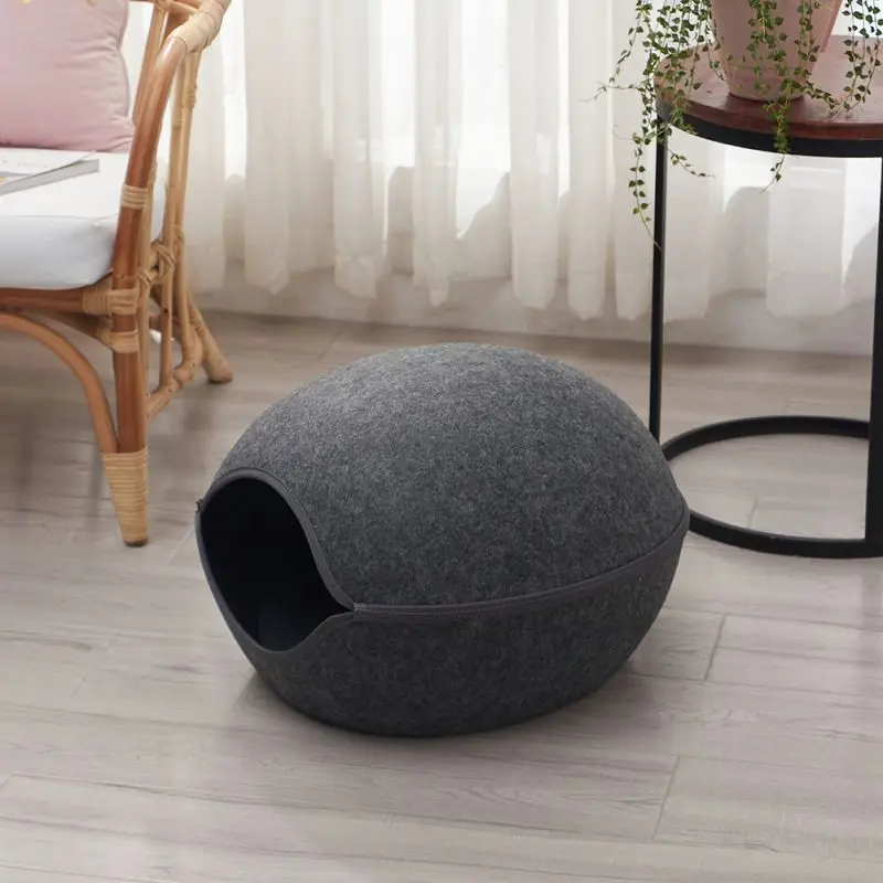 

Removable Cat Bed Felt Round Cave Shaped Warm Nest For Cats Dog House Short Plush Small Pet Bed Warm Puppy Kennel Nest