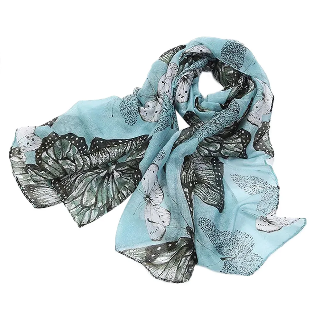 Женский шелковый шарф SAGACE шифоновый с принтом бабочек милый рисунком 2020|Женские