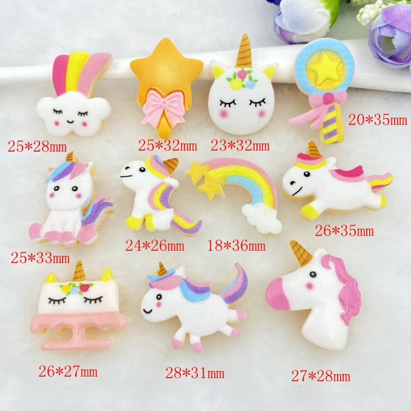 10 шт. цвет радуги/единорог/звезды с плоской задней частью кабошоны из смолы DIY