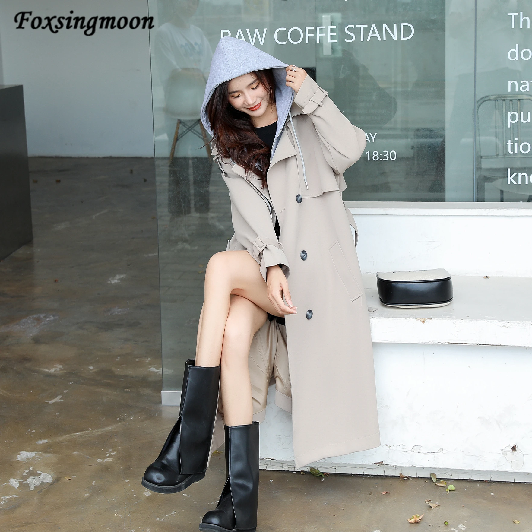 

Тренчкот женский двубортный с капюшоном, модная длинная приталенная накидка, верхняя одежда, весна-осень 2021