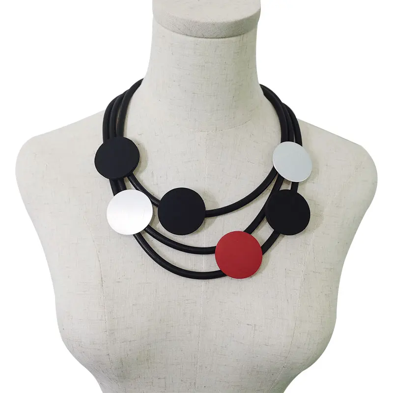

YD&YDBZ New Multi Layer Chain Necklace For Women Unique Leather Rubber Round Matching Statement Necklaces Handcrafted Jewelry