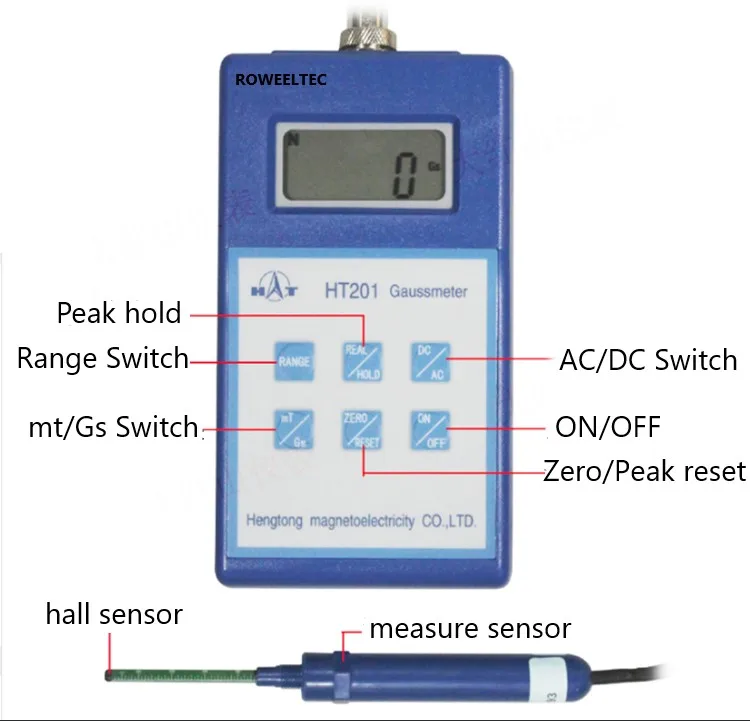 Цифровой магнитный флюс Измеритель постоянного тока 2000mT HT201 высокого качества