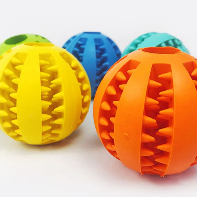 

Pet Dog Toys Dog Interactive Natural Rubber Ball Puppy Chew Toy Food Dispenser Ball Bite-Resistant Clean Teeth Pet Playing Balls
