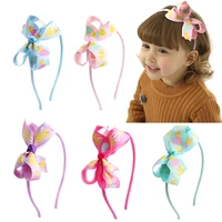 beautiful flowers printed bow headwear big bow fine narrow side child headbands cartoon duck hair bands girls hair accessories
